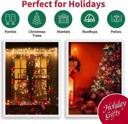 Vista 6 de LAMPHOME C6 - Luces de Navidad a pilas, 50 luces LED de Navidad de 17 pies con 8 modos, decoración de Navidad impermeable para árbol de Navidad