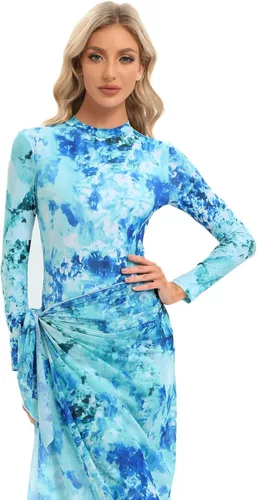 Vista 5 de IMEKIS Women Burkini Swimsuits Modest Muslim Swimwear Islamic Long Sleeve Full Cover Swim Pants Rash Guard Sarongs Cover Ups