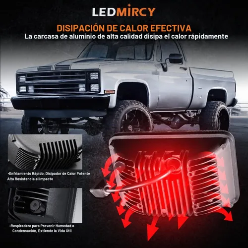 Vista 4 de LEDMIRCY 4x6 luces LED blancas de haz sellado alto/bajo rectangular 4 piezas 45W conjuntos de faros rectangulares para vehículos con H4651 H4656