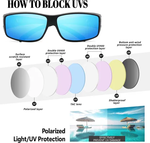 Vista 55 de Polarized Sunglasses Fit Over Glasses for Women Men with UV400 Protection Over Wrap Around Sun Glasses