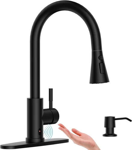 Vista 15 de APPASO Grifo de cocina dorado con dispensador de jabón, grifos de fregadero de acero inoxidable S304 de una sola manija con rociador desplegable