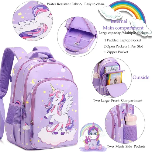 Vista 59 de Juego de mochila para niñas con diseño de unicornio, mochila escolar para niños, mochila para libros para niñas, set 3 en 1, regreso a clases