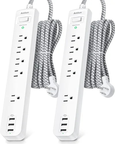 Vista 8 de 2 paquetes de tira de alimentación con protector de sobretensión - 5 salidas ampliamente espaciadas 4 puertos USB, cable de extensión de 5 pies