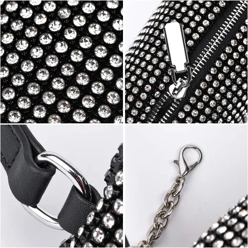 Vista 6 de Bolso de mano de noche con cristales brillantes para mujeres y niñas, bolso cruzado brillante para boda, graduación, fiesta, club, bolsos de mano