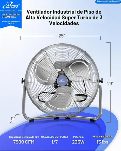 Vista 3 de iLiving Ventilador de piso Turbo de alta velocidad de 20 pulgadas, 7500 CFM, ventilador de metal resistente de 3 velocidades para oficina