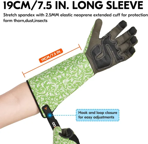 Vista 4 de Vgo... 1 par de guantes de jardinería para mujer, guantes de trabajo de seguridad, guantes de manga larga, a prueba de pinchazos, pantalla táctil