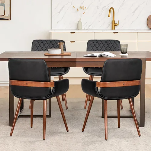 Vista 4 de LUNLING Sillas de Comedor Modernas de Mediados de Siglo de Cuero Sintético, Sillas con Asiento Tapizado y Patas de Metal, Silla de Cocina de Cuero