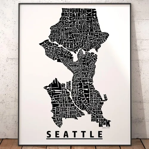 Vista 7 de Impresión del mapa del barrio de Seattle, impresión firmada de mi arte original de mapa de tipografía de Seattle dibujado a mano