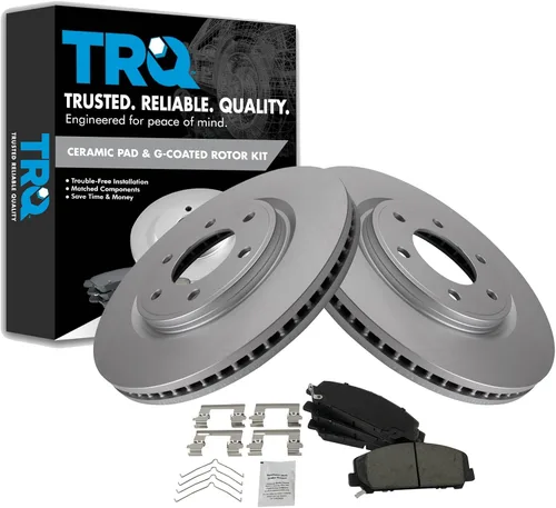 Vista 125 de TRQ Juego de pastillas de freno delantero y rotores con revestimiento de cerámica compatible con Jeep Compass Patriot 2017