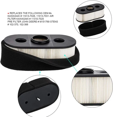 Vista 3 de HIFROM 11013-7031 Filtro de aire con prefiltro de repuesto para cortacésped Kawasaki 11013-7026 FH580V FH381V FH430V (paquete de 1)