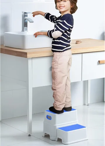Vista 2 de Victostar Taburete de 2 pasos para niños, taburete antideslizante resistente para niños pequeños de dos pasos para entrenamiento de inodoro, baño