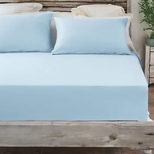 Vista 8 de DaDa Bedding - Lujoso juego de sábanas bajeras de algodón suave, color azul pastel sereno con fundas de almohada a juego, diseño de bolsillo