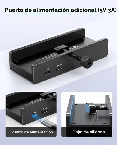Vista 4 de ORICO Abrazadera de aluminio de 5 puertos USB3.2 Hub, divisor USB de 10
