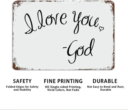 Vista 6 de Letreros con versículos bíblicos con texto en inglés "Spiritual I Love You God" con citas divertidas, letrero de metal motivacional, arte de pared