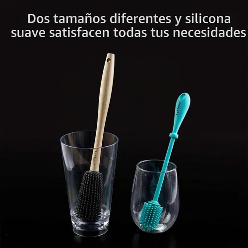 Vista 5 de Juego de cepillos de silicona para botellas con mango de madera, cepillo de silicona y limpiador de popote para Hydro Flask, botella deportiva