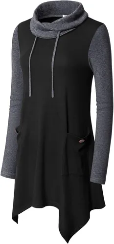 Vista 2 de Bulotus - Túnica de manga larga para mujer, cuello asimétrico, dobladillo con bolsillos