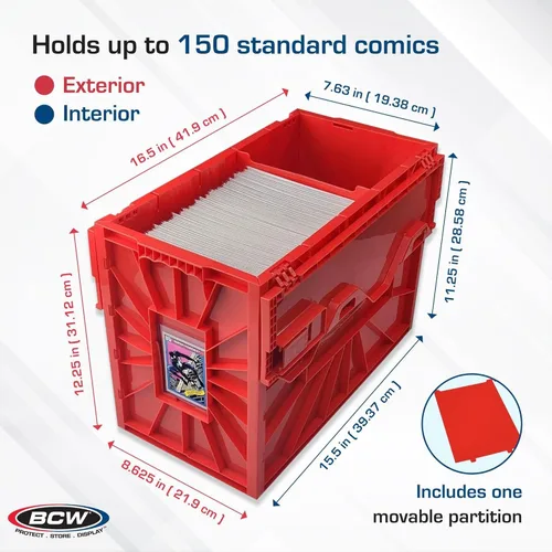 Vista 4 de BCW Contenedor corto de cómics, capacidad para 150 cómics cada uno, azul