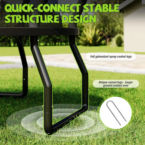 Vista 8 de YUMPIE 8FT 10FT 12FT 14FT 16FT Quick-Connect Outdoor Trampoline with Ladder Negro