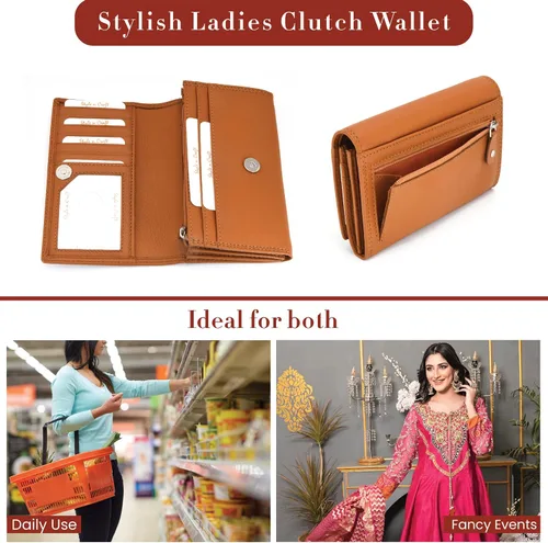 Vista 6 de Style N Craft Full-Grain Leather Clutch Wallet for Women, RFID-Protected with Multiple Card Holders