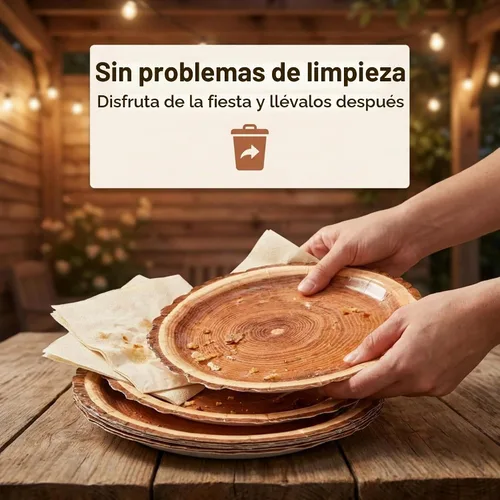 Vista 6 de Gift Boutique - 50 platos de papel de postre de grano de madera rústica