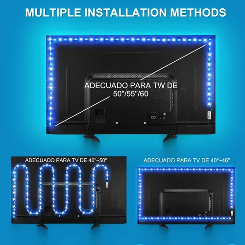 Vista 7 de Tira LED para TV, luces LED RGB inteligentes de 3.28 pies para televisores de 24 a 32 pulgadas, sincronización de música, aplicación Bluetooth