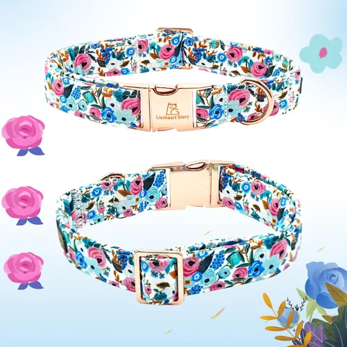 Vista 13 de Collar de perro Lionheart Glory, collar de perro rosa con flor, lindo collar para mascotas con patrón floral ajustable para perros pequeños Rosado