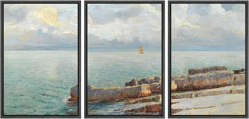 Vista 74 de SIGNWIN Lienzo enmarcado para pared, juego de arte dramático de cielo tormentoso, ilustraciones de paisaje nuboso Moody, arte moderno decorativo