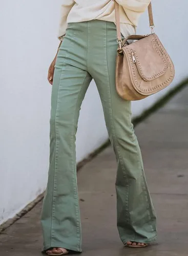 Vista 2 de Sidefeel Pantalones vaqueros destruidos para mujer, cintura elástica, parte inferior acampanada, dobladillo sin procesar, pantalones de mezclilla