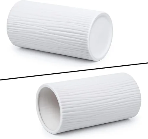 Vista 2 de D'vine Dev Florero cilíndrico de 8 pulgadas, florero de cerámica texturizado cascada blanca para decoración del hogar, VS-WF-B-1