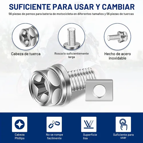 Vista 4 de 56 Pack de tuercas y pernos para terminal de batería de motocicleta, M6 x 10 mm, 12 mm, 16 mm, 20 mm, kit de tuercas cuadradas, pernos y tuercas