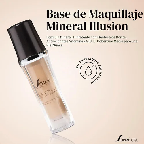 Vista 2 de SORMÉ Mineral Illusion Base líquida sin fragancia y aceite con protector solar no químico, fórmula mineral, hidratante con manteca de karité