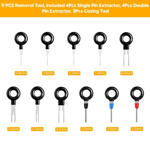 Vista 2 de Kit de herramientas de extracción de terminales, juego de 82 extractores de terminales, conector de cable expulsor de liberación de pasador
