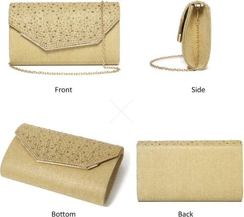 Vista 4 de DETARA Bolsos de noche para mujer, con lentejuelas y purpurina para mujer, bolso de mano brillante, bolso formal para boda, fiesta, baile