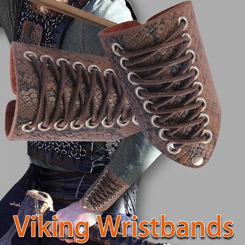 Vista 2 de Brazaletes de cuero medievales Vambrace de cuero protectores de brazo de tiro con arco brazaletes vikingo muñequera para hombres y mujeres
