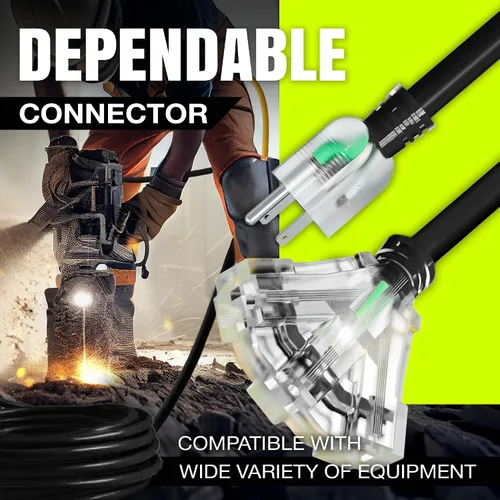 Vista 4 de Cable de extensión de 3 pies para exteriores/interiores, 3 tomas, calibre 12/3, extra resistente, 3 clavijas SJTW, impermeable, flexible, resistente