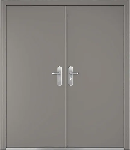 Vista 2 de VIZ-PRO Puerta de seguridad de acero doble de montaje rápido con marco y herrajes, hoja activa lateral derecha gris hacia adentro