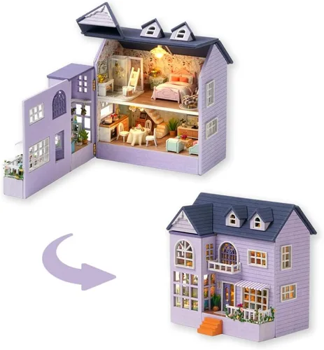 Vista 12 de TuKIIE Kit de casa en miniatura con muebles, a escala 1:100, sala creativa, mini casa de muñecas de madera, rincón de libro para niños, adolescentes