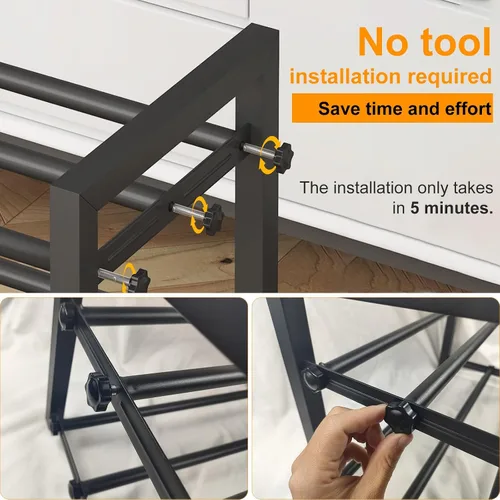 Vista 5 de Detsuk estante de zapatos ampliable de 2 niveles (44.5 cm-78 cm) – Estante organizador de zapatos ajustable de metal resistente para armario