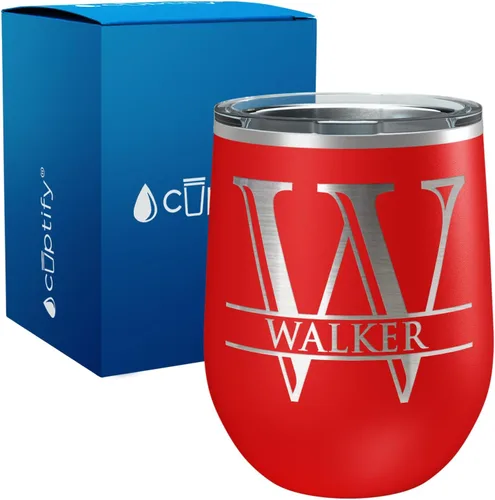 Vista 22 de Vaso personalizado de regalo de cumpleaños para mujeres y hombres, con monograma de escritura dividida, inicial y nombre grabado en negro, taza