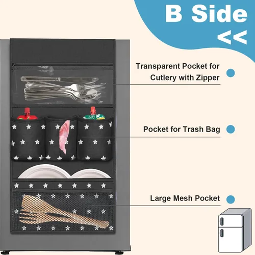 Vista 5 de Organizador de refrigerador pequeño para dormitorio, para colgar sobre el refrigerador, organizador universitario con 14 bolsillos para oficina