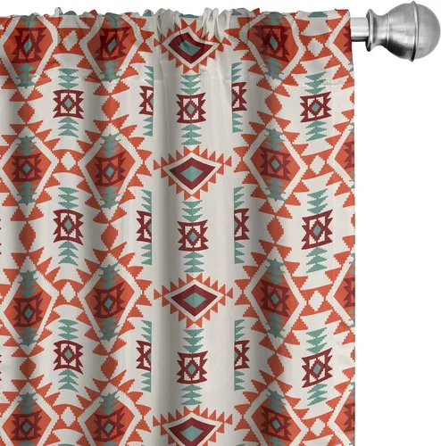 Vista 31 de Ambesonne Paquete de 2 cortinas para ventana con estampado de hojas, arte botánico con hojas, mosaico, detalles cuadrados cúbicos, naturaleza