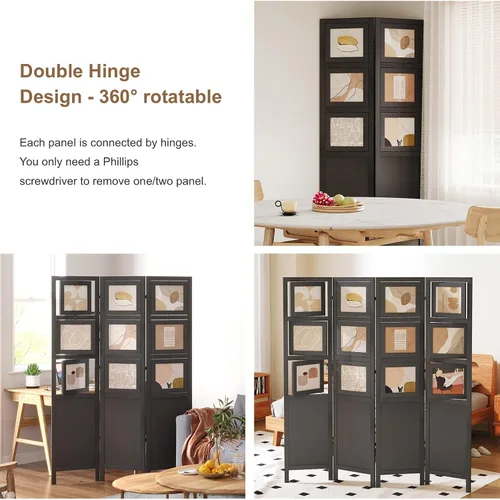 Vista 8 de Divisor de habitación para fotos de 4 paneles, pantalla de privacidad plegable independiente y decorativo con 16 marcos para oficina en casa (negro)
