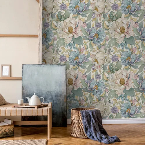 Vista 2 de MuralPeel Dreamy Peonies Floral Vintage Roses Beige/Oliva Papel Tapiz Despegar y Pegar Autoadhesivo Removible Fácil de Despegar Papel de Contacto