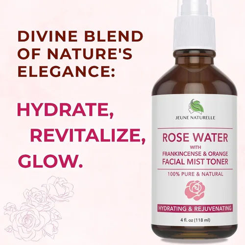 Vista 2 de Spray de agua de rosas para la cara, agua de rosas 100 % pura con incienso y naranja sanguina, tónico facial, sin alcohol, sin tinte, niebla