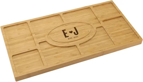 Vista 15 de Andaz Press Tablero de embutidos personalizado, tablón de madera de bambú grabado personalizado Art Deco, bandeja, plato para servir, tabla