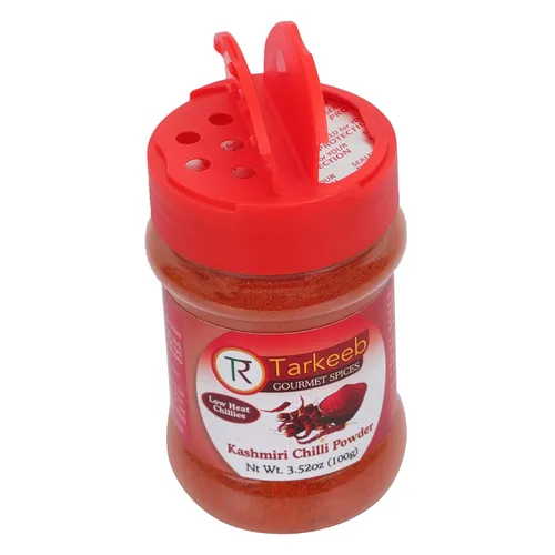 Vista 7 de Tarkeeb Chili en polvo de Cachemira (Deggi Mirch, a bajo calor) Tarro de PET con tapa agitadora de 3.52 oz (100 g) Auténtica especia india Todo