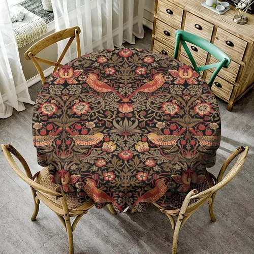 Vista 254 de Mantel Floral Retro de Pájaros, Diseño Original Bohemio William Morris Estampado Cubierta de Mesa para Hogar Picnic Fiesta Comedor Cocina William