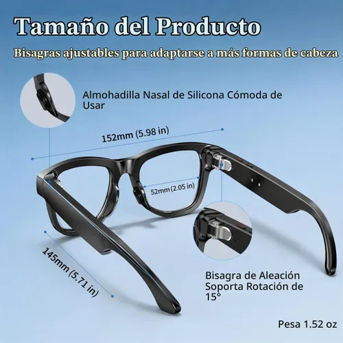 Vista 8 de Nuevas gafas inteligentes AI con cámara, gafas de grabación de video 8MP 4K