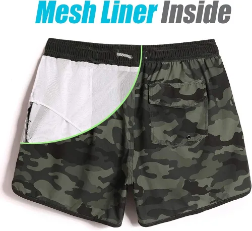 Vista 4 de maamgic Mens Boys 80s 90s Vintage 4 Way Stretch Swim Trunks with Mesh Lining Quick Dry Swim Suits Board Shorts