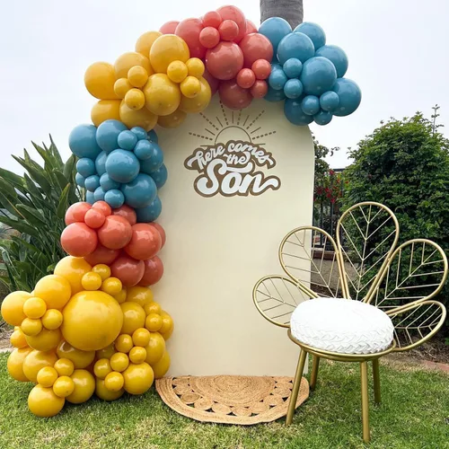 Vista 5 de Here Comes the Son - Kit de Guirnalda de Arco de Globos 147 Piezas Globos Boho Retro Azul Polvoriento Naranja Quemado Amarillo Mostaza para Baby